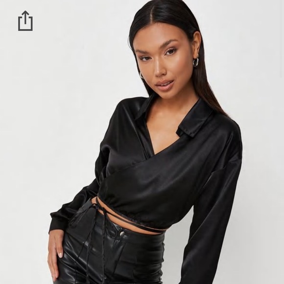 NWOT Satin Wrap Crop Top - Picture 2 of 3